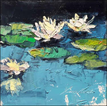 Painting titled "Water lilies" by Kazimierz Mordarski, Original Artwork, Oil