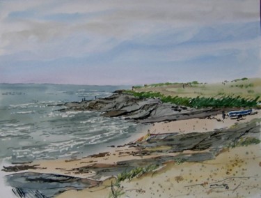 Peinture intitulée "plage de la sauzaie…" par Henry-Pierre Troussicot, Œuvre d'art originale, Aquarelle