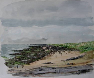 Peinture intitulée "plage sauvage à la…" par Henry-Pierre Troussicot, Œuvre d'art originale, Aquarelle