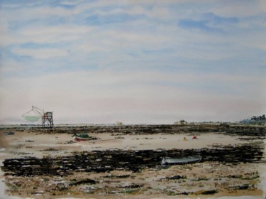 Peinture intitulée "plage de la Fumée F…" par Henry-Pierre Troussicot, Œuvre d'art originale, Aquarelle