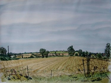 Peinture intitulée "blés coupés à St Ré…" par Henry-Pierre Troussicot, Œuvre d'art originale, Aquarelle
