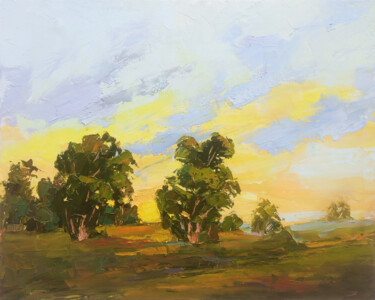 Painting titled "Dawn of Spring" by Hrach Baghdasaryan, Original Artwork, Oil Mounted on Wood Stretcher frame