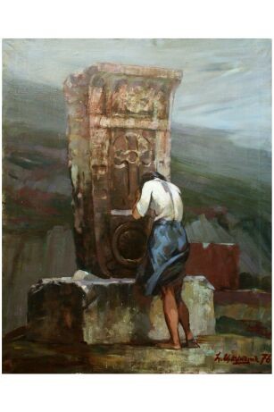 Painting titled "Girl at the Cross S…" by Hrant Stepanyan, Original Artwork