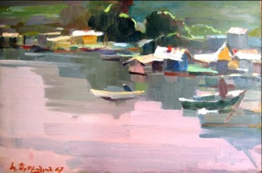 Painting titled "Baltik Sea, Boats" by Hrant Stepanyan, Original Artwork, Oil