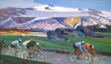 Painting titled "Cyclists" by Hrant Stepanyan, Original Artwork