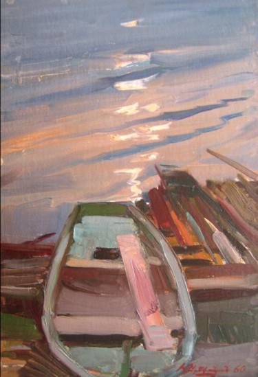 Painting titled "A Boat" by Hrant Stepanyan, Original Artwork, Oil