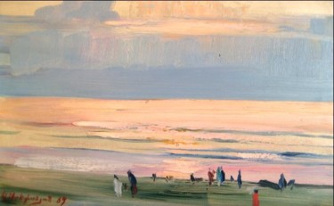 Painting titled "The Sea in  Sunset" by Hrant Stepanyan, Original Artwork, Oil