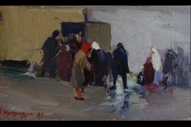 Painting titled "During the War Days…" by Hrant Stepanyan, Original Artwork, Oil