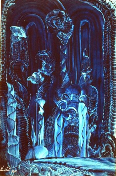 Painting titled "Blue Cathedral" by Hratch Israelian, Original Artwork, Oil