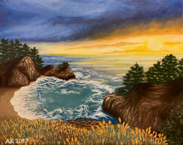 Schilderij getiteld "Big Sur California" door Anastasia Kurganova, Origineel Kunstwerk, Olie