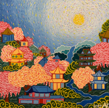 Peinture intitulée "Eastern Village" par Anastasia Kurganova, Œuvre d'art originale, Huile