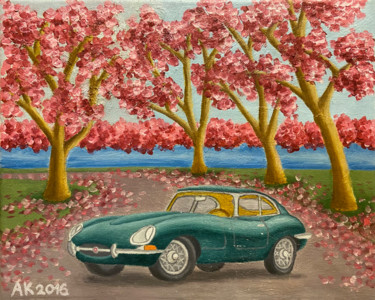 Schilderij getiteld "Green Jaguar" door Anastasia Kurganova, Origineel Kunstwerk, Olie