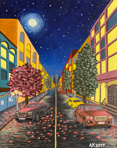 Malarstwo zatytułowany „Night in the City” autorstwa Anastasia Kurganova, Oryginalna praca, Olej