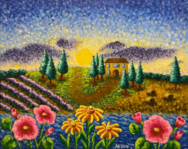 Painting titled "Summer Villa" by Anastasia Kurganova, Original Artwork, Oil