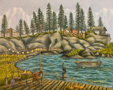 Malerei mit dem Titel "Frogmore Lake" von Anastasia Kurganova, Original-Kunstwerk, Öl