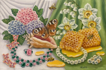 Painting titled "Honey Bee" by Anastasia Kurganova, Original Artwork, Oil