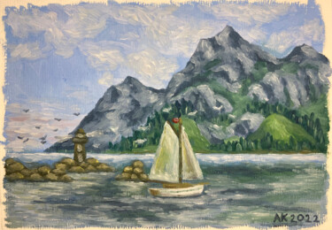 Ζωγραφική με τίτλο "Sailing Day" από Anastasia Kurganova, Αυθεντικά έργα τέχνης, Λάδι