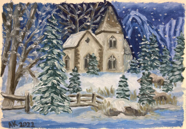 Картина под названием "Snowy Night" - Anastasia Kurganova, Подлинное произведение искусства, Масло