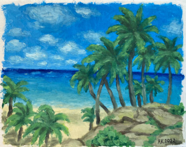 Pintura intitulada "Palm Tree Island" por Anastasia Kurganova, Obras de arte originais, Óleo