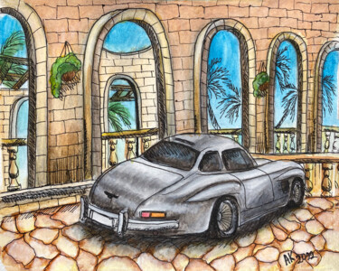Painting titled "Classic Mercedes" by Anastasia Kurganova, Original Artwork, Watercolor