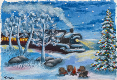 绘画 标题为“Holiday Train” 由Anastasia Kurganova, 原创艺术品, 油