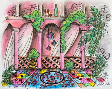 Pittura intitolato "Little Garden" da Anastasia Kurganova, Opera d'arte originale, Acquarello