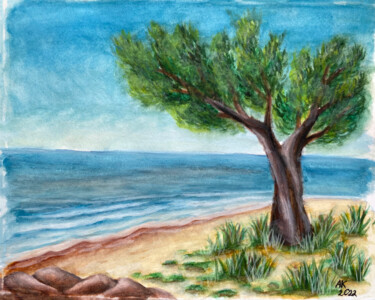 Painting titled "Saltwater Sands" by Anastasia Kurganova, Original Artwork, Watercolor