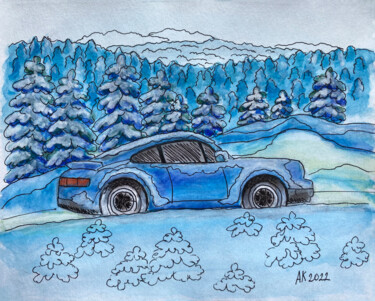 绘画 标题为“Snowy Road” 由Anastasia Kurganova, 原创艺术品, 水彩