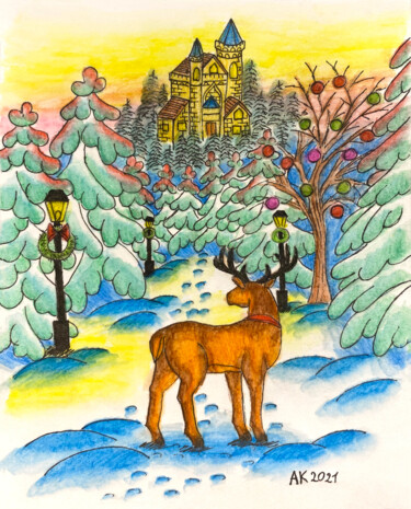 Malerei mit dem Titel "Winter Evening" von Anastasia Kurganova, Original-Kunstwerk, Aquarell