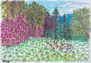 Tekening getiteld "Spring Meadow" door Anastasia Kurganova, Origineel Kunstwerk, Pastel