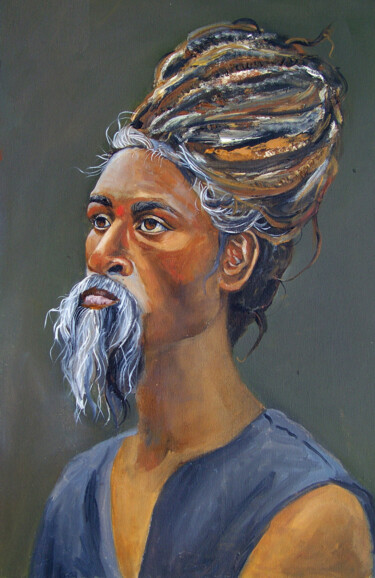 Malerei mit dem Titel "Indian man" von Khristina Budnik, Original-Kunstwerk, Öl