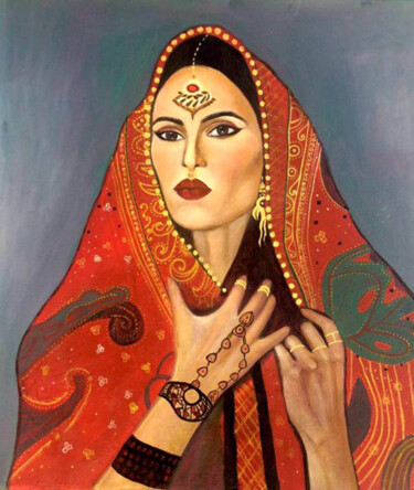 Painting titled ""India Woman"" by Khristina Budnik, Original Artwork, Acrylic