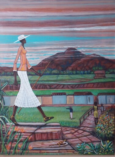 Schilderij getiteld "The Long Journey Ho…" door Olfus, Origineel Kunstwerk, Acryl Gemonteerd op Frame voor houten brancard