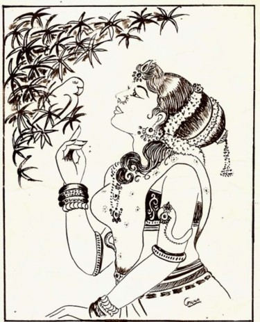 Drawing titled "indian ink - lady p…" by Gunaroopam Raja, Original Artwork