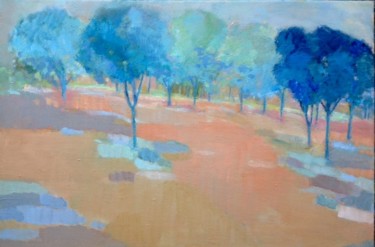 Peinture intitulée "Les arbres bleus" par Hélène Spieldenner, Œuvre d'art originale, Huile