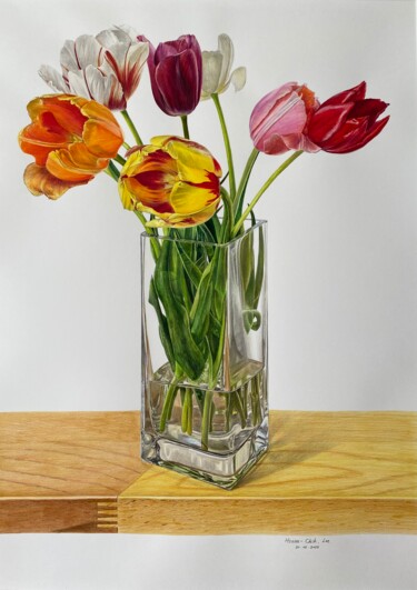 Peinture intitulée "Tulipes" par Hsuanchih Lee, Œuvre d'art originale, Crayon