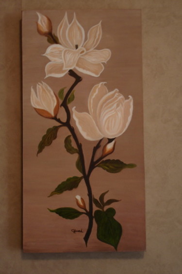 Peinture intitulée "Magnolia "Ikébana"" par Catherine Huard, Œuvre d'art originale, Huile