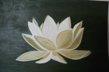 Peinture intitulée "Fleur de lotus blan…" par Catherine Huard, Œuvre d'art originale