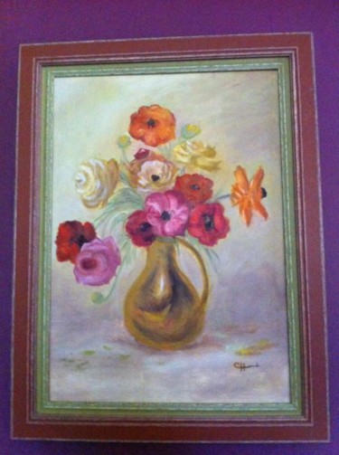 Peinture intitulée "Bouquet d'anémones…" par Catherine Huard, Œuvre d'art originale, Huile