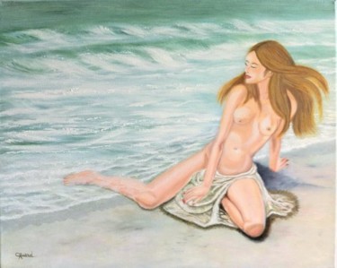 Peinture intitulée "Portrait sur plage" par Catherine Huard, Œuvre d'art originale