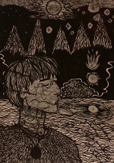 Drawing titled "Daydreaming D." by Hubal, Original Artwork, Marker
