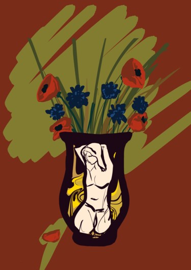 Arte digital titulada "Kwiaty, wazon, kobi…" por Hubal, Obra de arte original, Trabajo Digital 2D