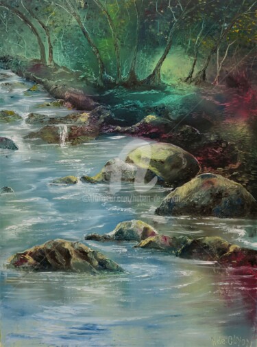 Картина под названием "au fil de l'eau" - Hubert De Guyon, Подлинное произведение искусства, Масло