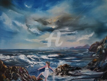 Painting titled "Les pieds dans l'eau" by Hubert De Guyon, Original Artwork, Oil