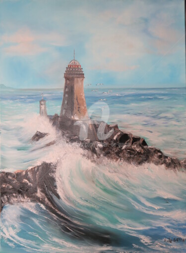 Peinture intitulée "phare la pointe du…" par Hubert De Guyon, Œuvre d'art originale, Huile