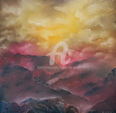 Peinture intitulée "coucher de soleil s…" par Hubert De Guyon, Œuvre d'art originale, Huile