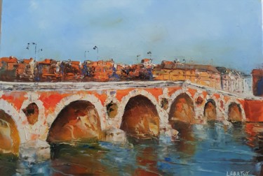 Painting titled "Le pont neuf à Toul…" by Hubert Labatut, Original Artwork, Oil
