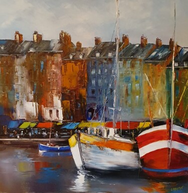 Painting titled "Le port de  Honfleur" by Hubert Labatut, Original Artwork, Oil