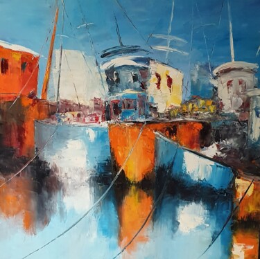 Pintura intitulada "Le repos des bateaux" por Hubert Labatut, Obras de arte originais, Óleo