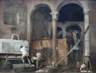Malerei mit dem Titel "L'Atelier de l'arti…" von Hubert Robert, Original-Kunstwerk, Öl